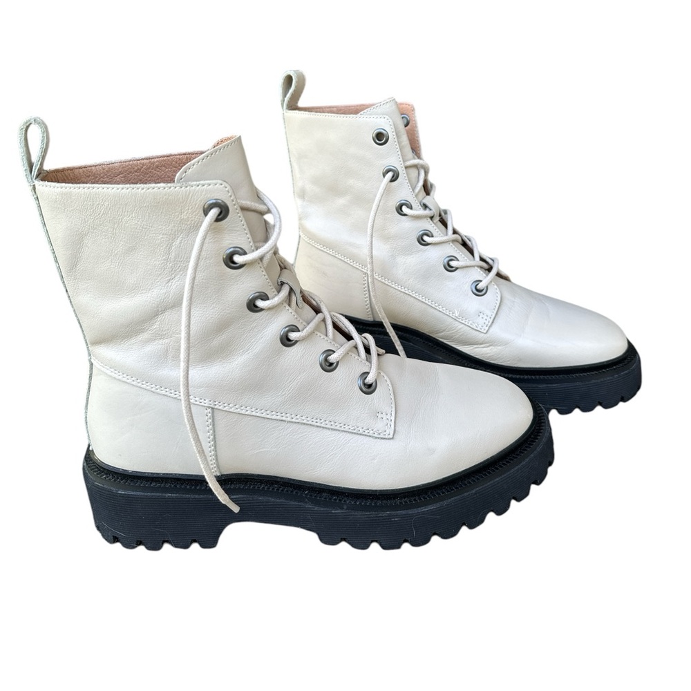 Madewell All Leather Ivory Harvest Moon Rayna Combat Boots Size 7 Urban Y2K